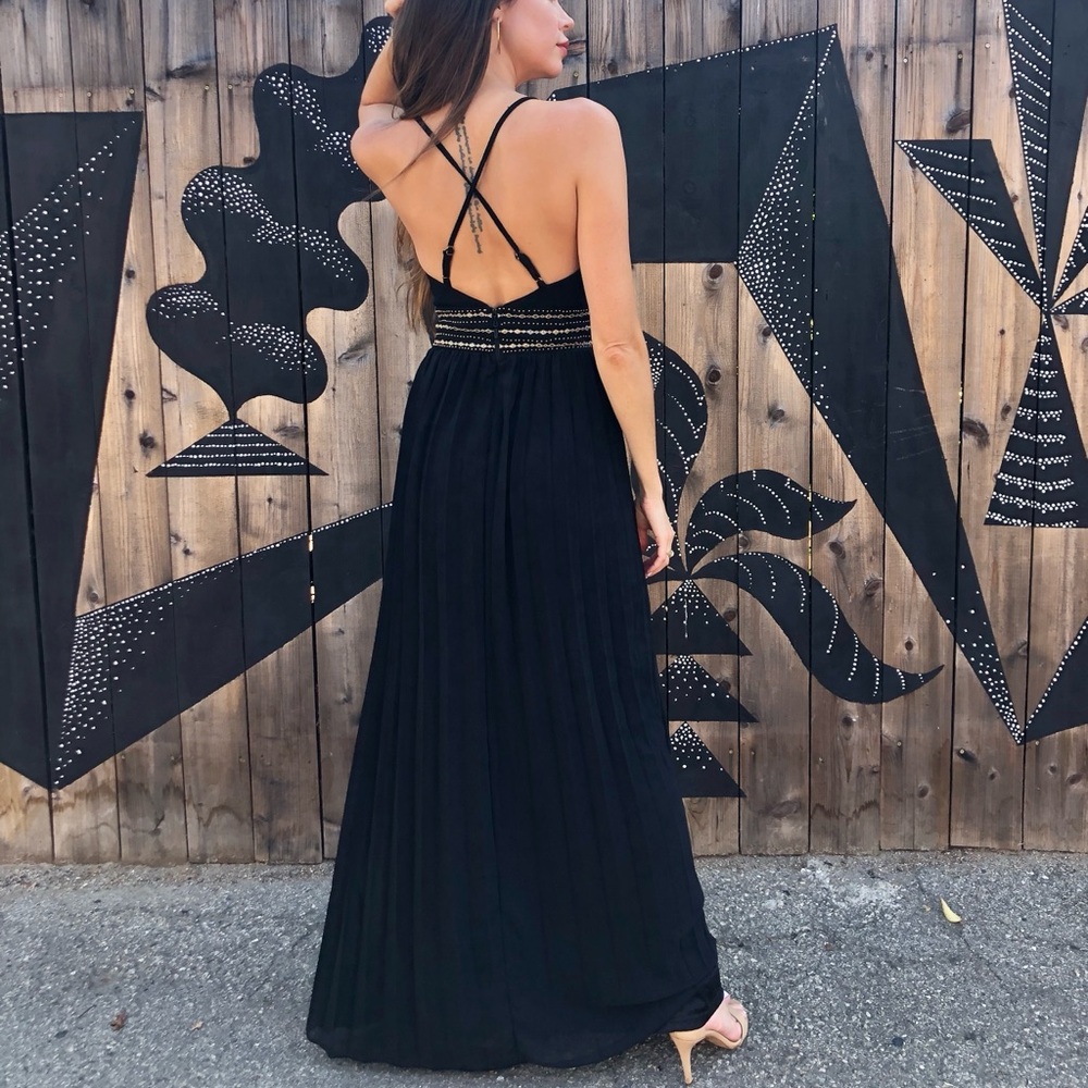 Lulu's Black and Gold Embellished Maxi Dress